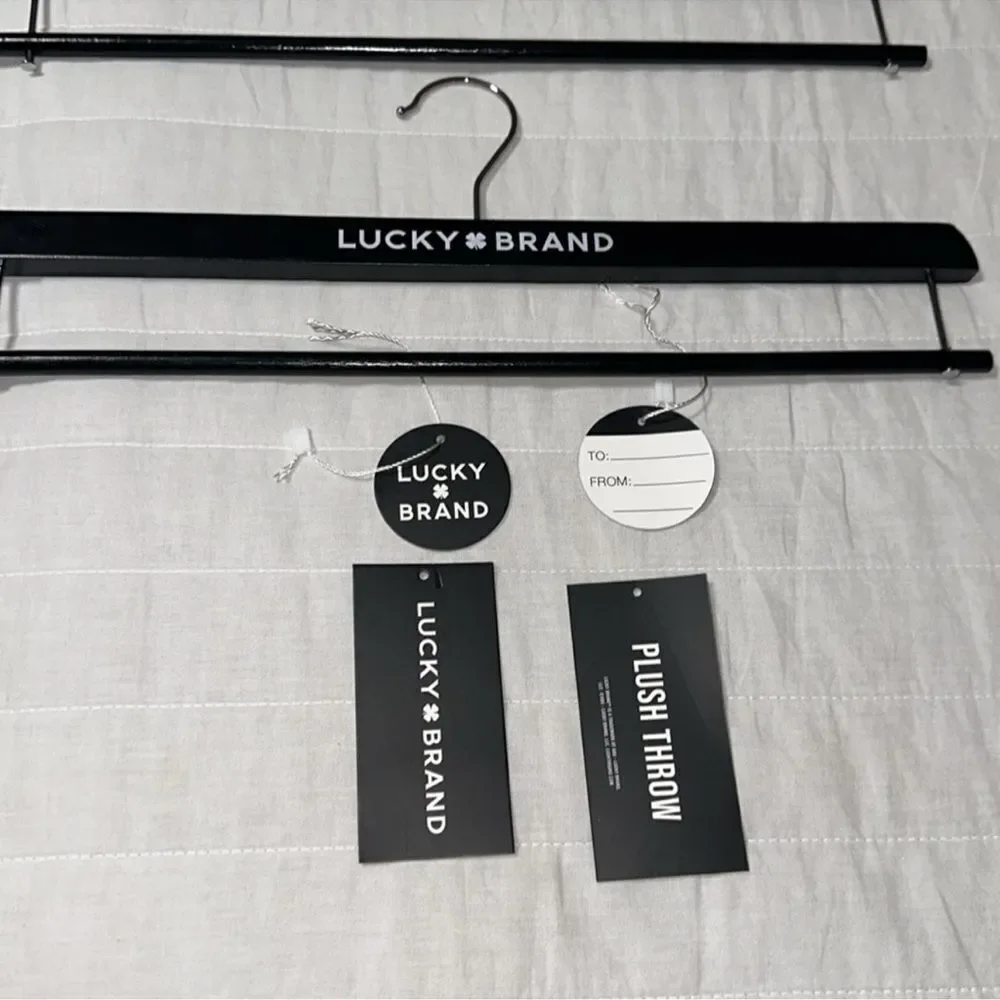 Lucky Brand Black x 2 Tan x 2 Wooden Plush Throw Hangers
